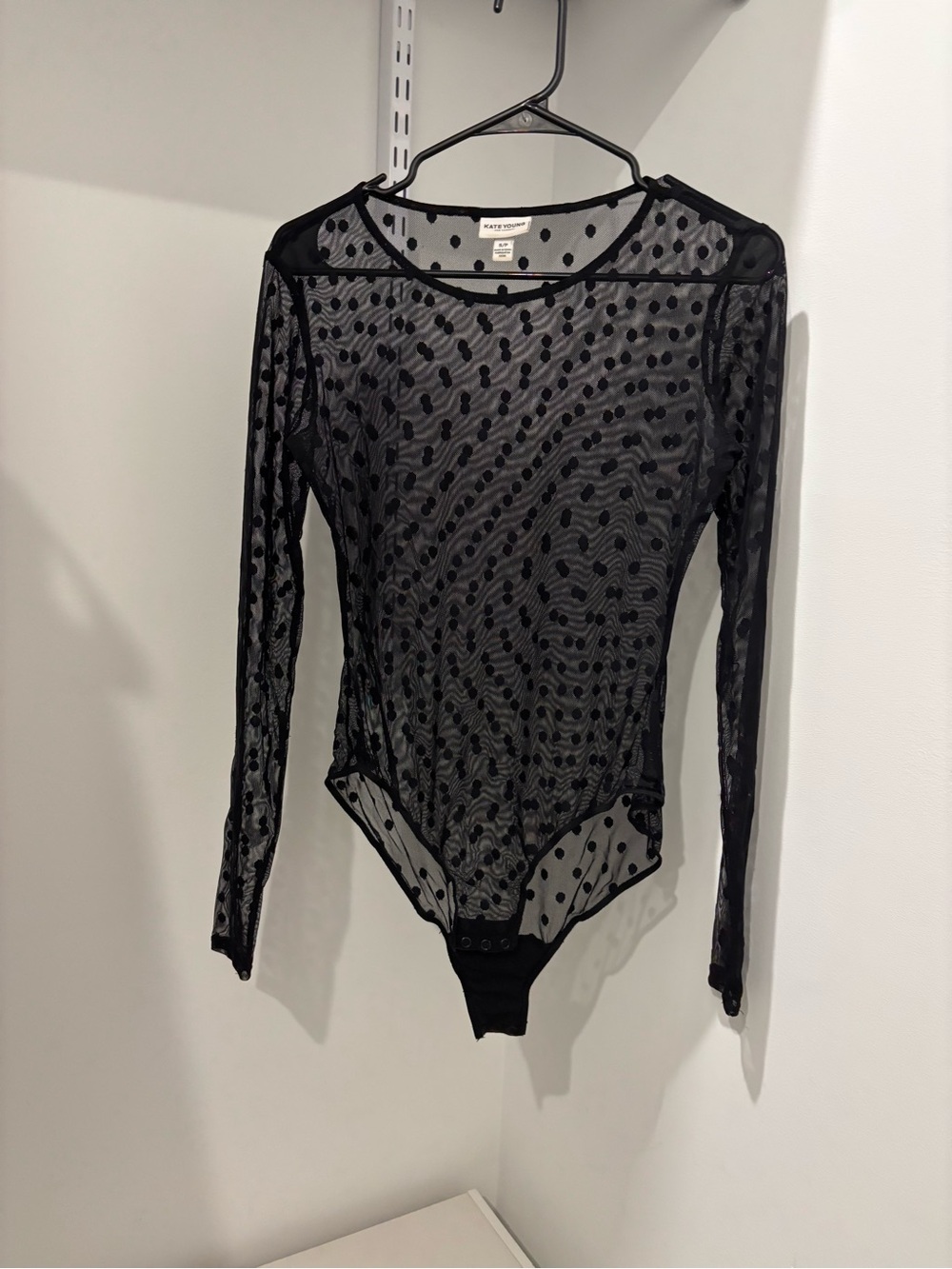 Black Polka Dot Mesh Long-Sleeve Bodysuit